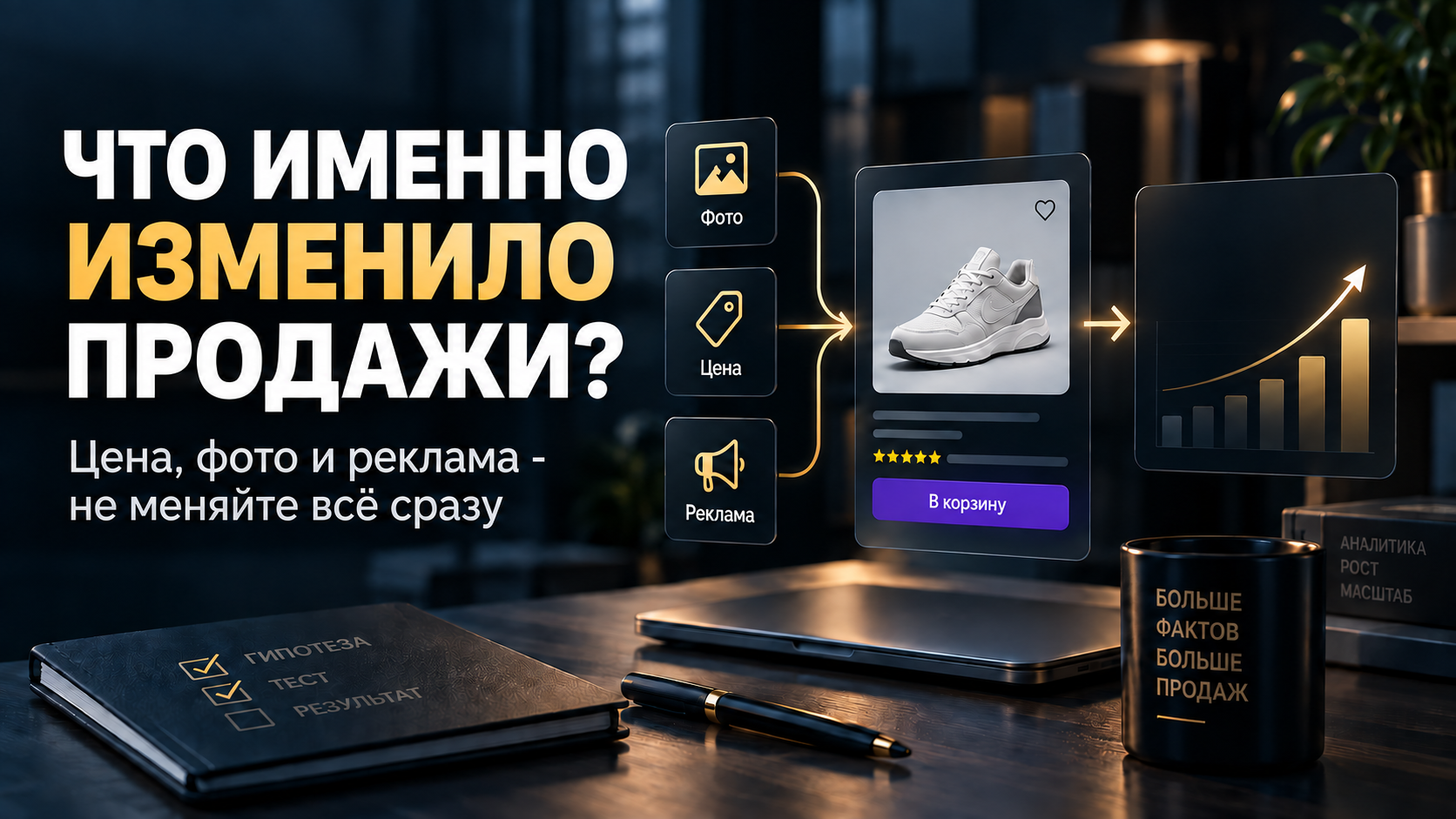 Фото, цена и реклама ведут к одной карточке товара и графику продаж