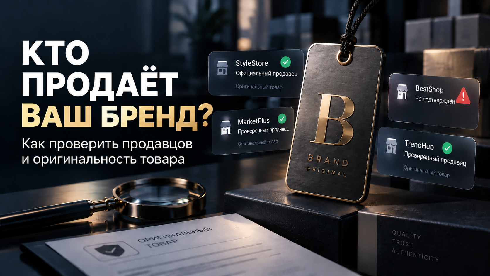 Иллюстрация проверки продавцов товара под одним брендом